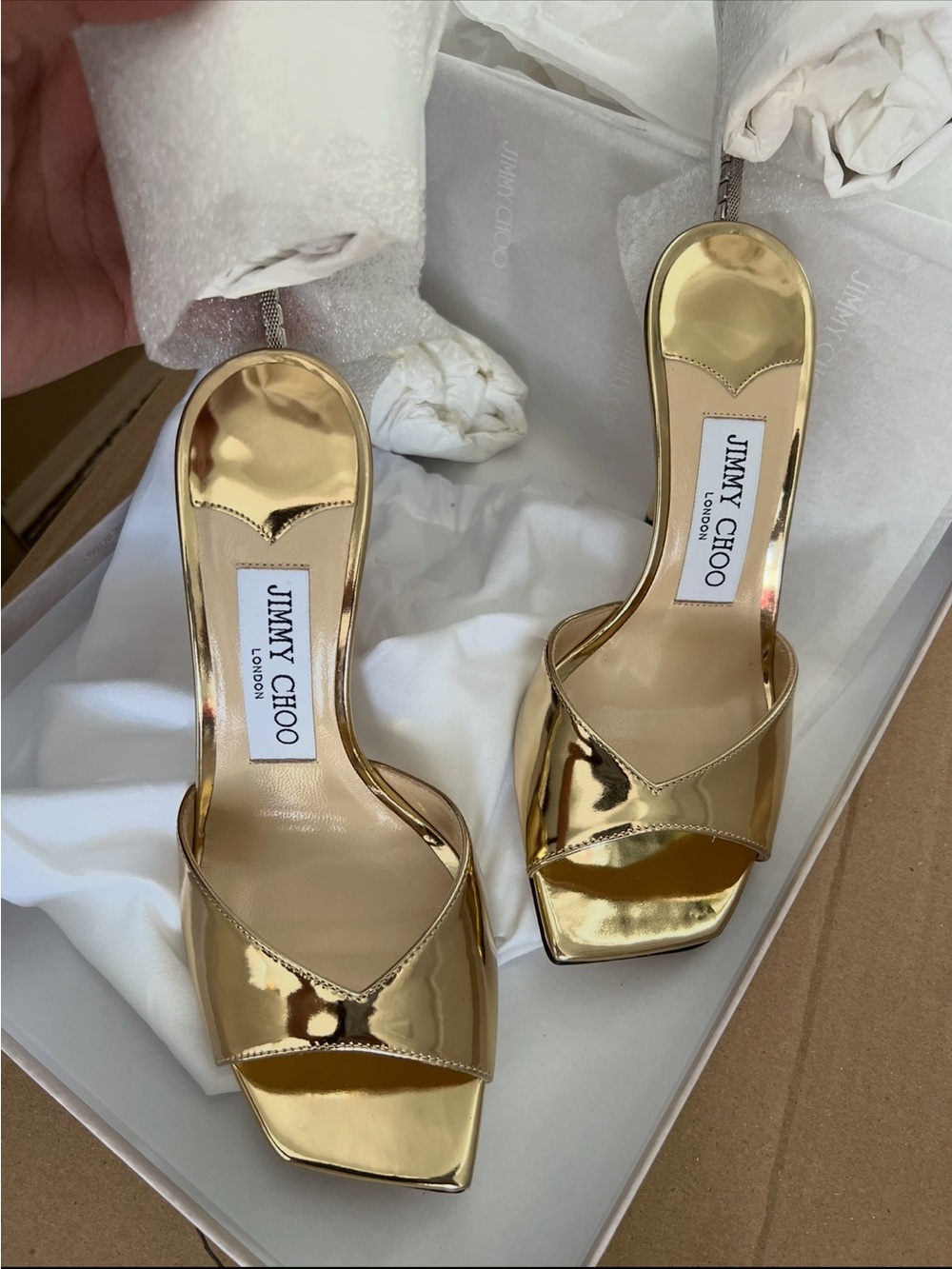 Jimmy Choo Metallic Gold Open-Toe Slide Heels